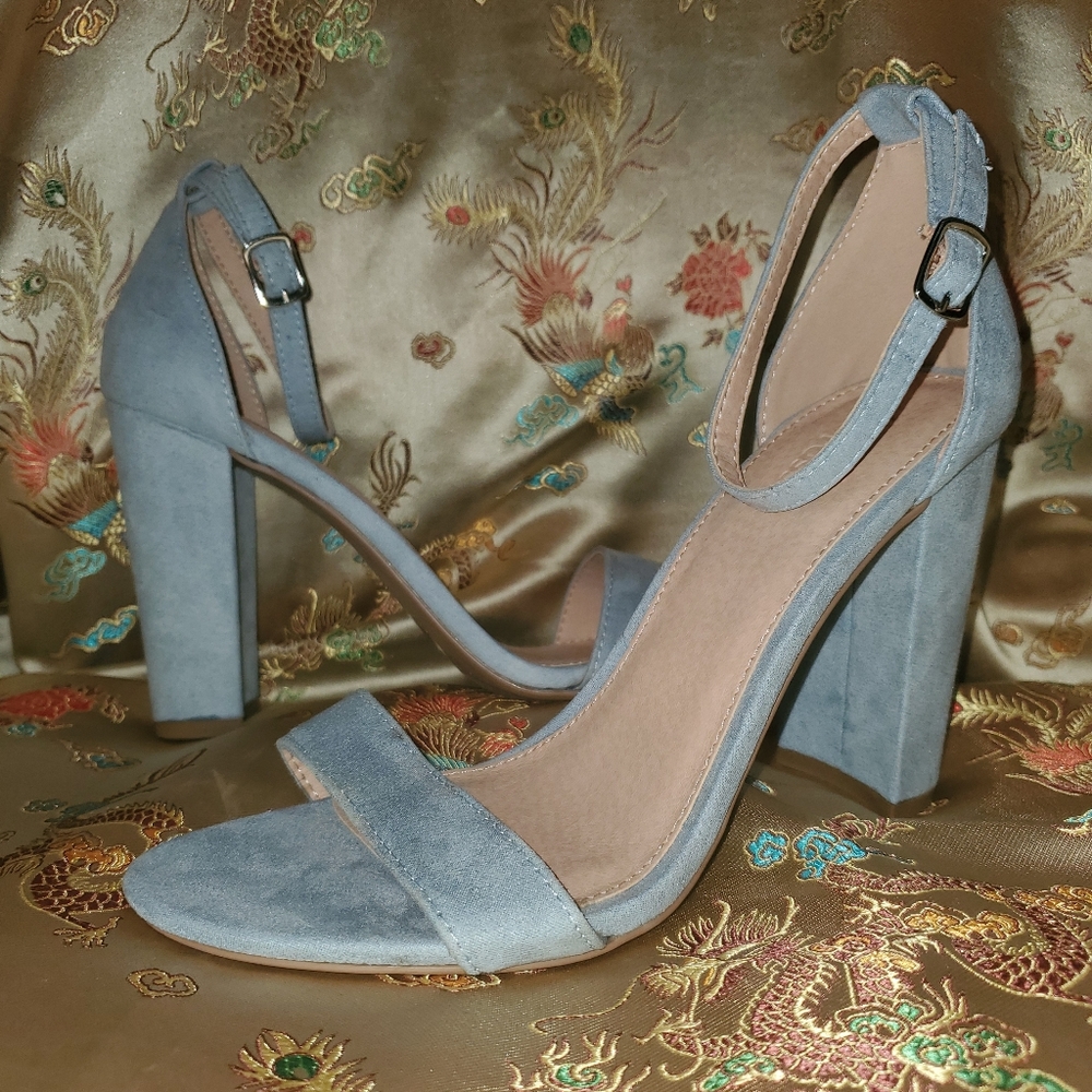 Blue Block Heel Open Toe